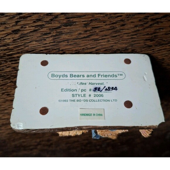 1993 Boyds Bears Bearstone Bailey in the Orchard Lifes Harvest Retired No Box - Picture 4 of 5